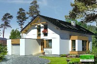 Powyżej przykład gotowego projektu domu parterowego z poddaszem użytkowym bez balkonu. Projekt domu DOM FUNKCJONALNY ES autorstwa Pracowni Projektowej NNDOM.