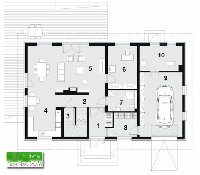 Na zdjęciu rzut projektu domu na prostokącie. Gotowy projekt domu DOM Z OKIENNICAMI jest autorstwa Pracowni Projektowej NNDOM.